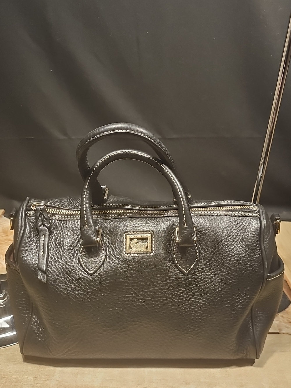Dooney & Bourke Black Pebbled Leather Satchel with Gold Hardware